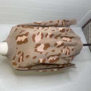Plidinna Women's Size XL Animal Print Tan Mock Neck Pullover Sweater